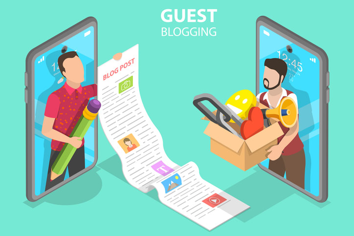 3D Isometric Flat Vector Concept of Commercial Blog Posting and Copywriting