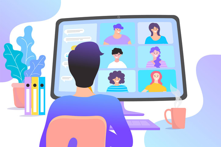 A man working with his team on the internet