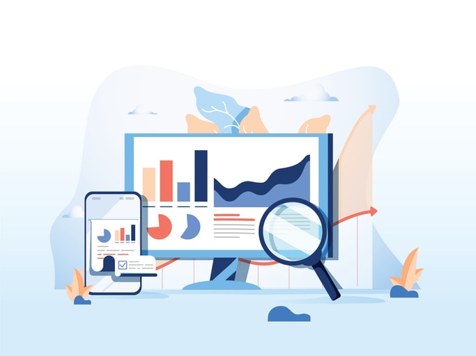 Big data flat vector illustration on blue background