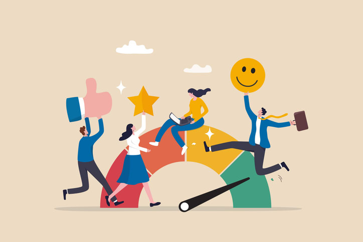 business people employee with stars and happy reward