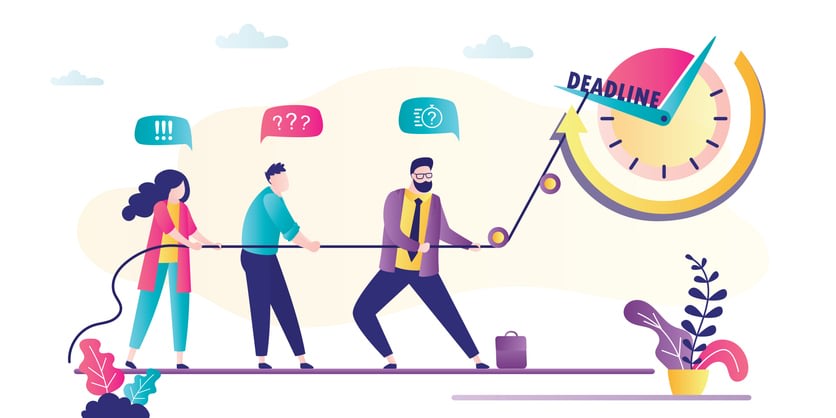 Business people stop time using rope