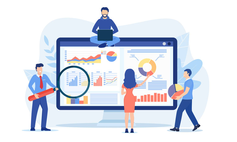 business people working for data analytics and monitoring on web report