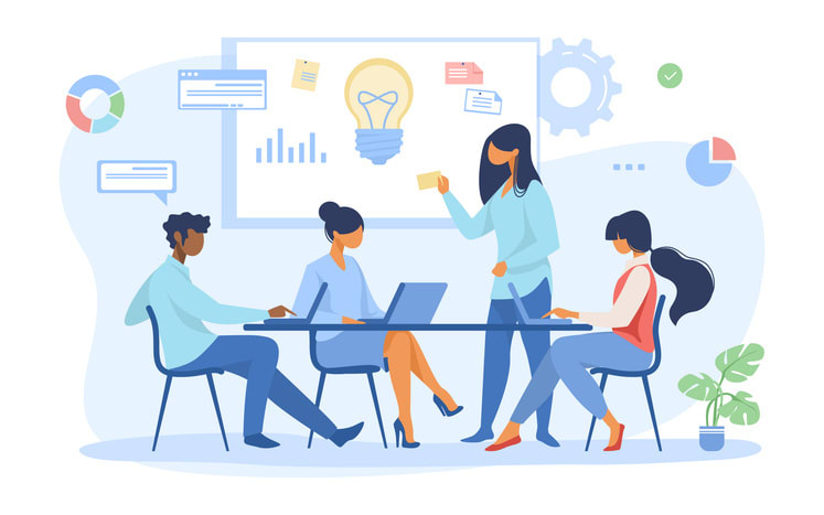 Business team discussing ideas for startup stock illustration