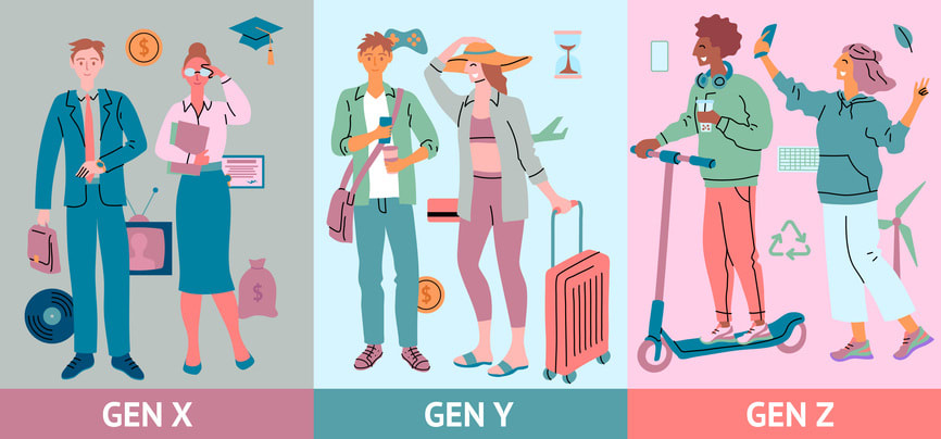 Cartoon Color Characters People Generations Concept