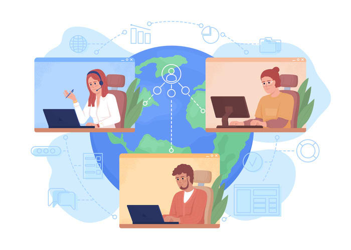 Collective remote work 2D vector isolated illustration stock illustration