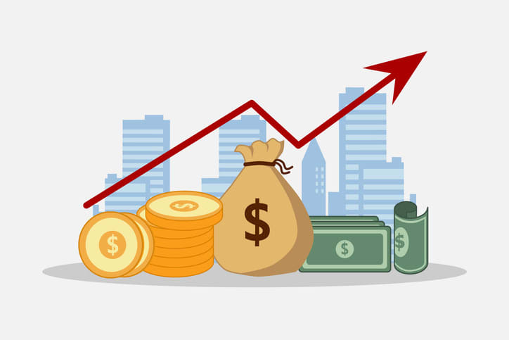 Concept of business success, economic or market growth, investment revenue, capital earnings, benefit