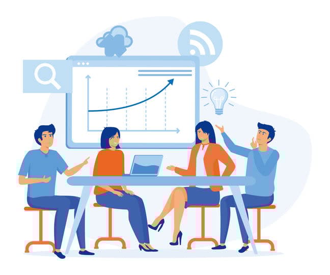 Corporate business team having a meeting in a virtual office room
