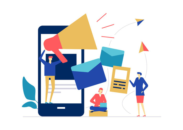 Digital marketing - flat design style colorful illustration stock illustration
