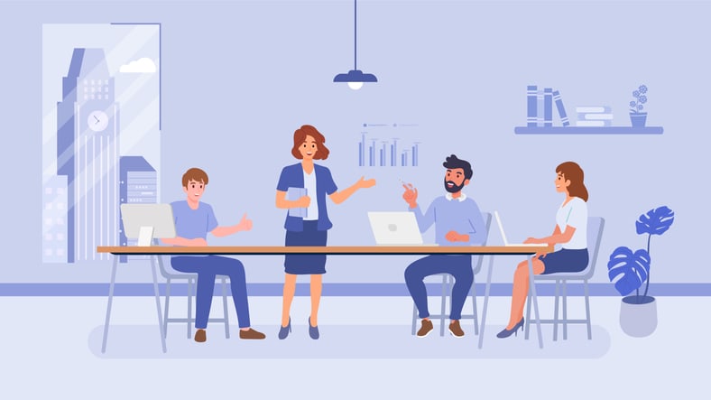 Diverse characters working as a teamwork at office