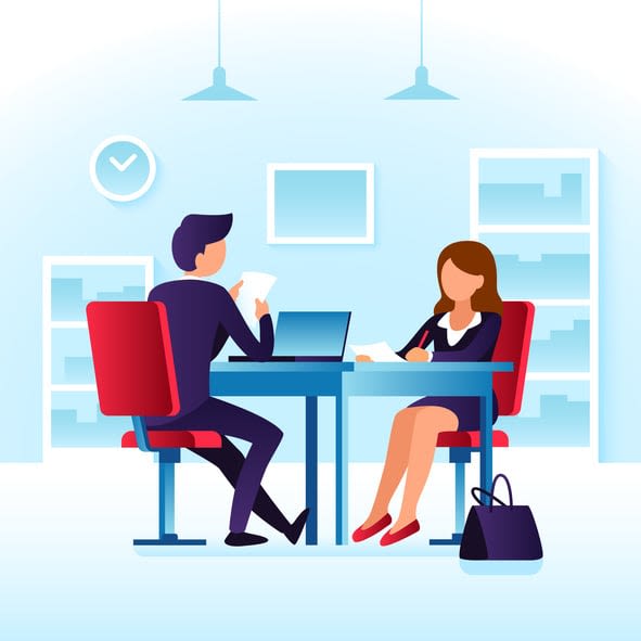 Employee contender woman and impressed employer interviewer