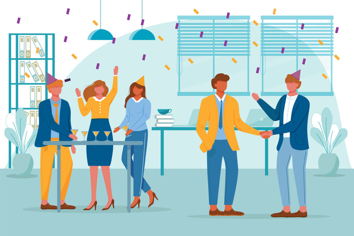 Employees have together cocktails on office party cartoon characters stock illustration