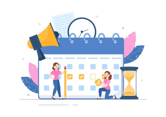 Event Planner Template Hand Drawn Cartoon Flat Illustration with Planning Schedule