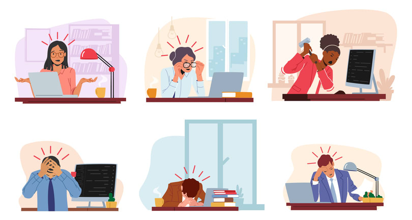 Exhausted Managers Characters at Work Sitting at Table with Head Down