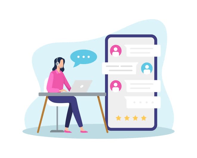 Female hotline operator answer customer with live chat