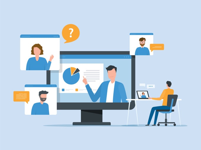 Flat vector People meeting working online with video conference