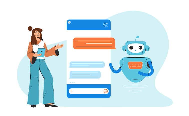 Flat woman chatting with chatbot
