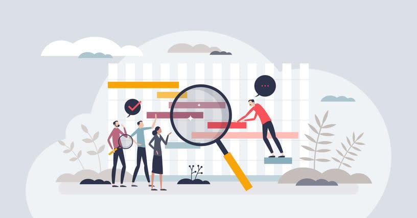 Gantt chart as effective time management framework tiny person concept stock illustration