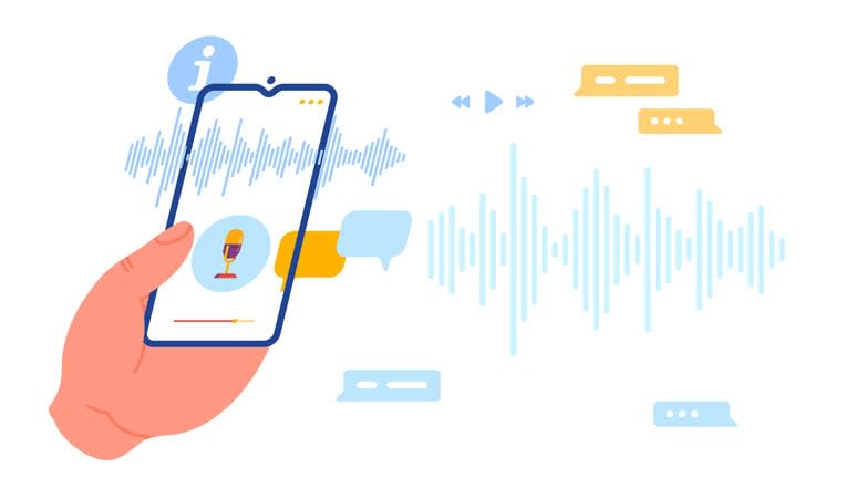 Hand holding smartphone and sound record lines