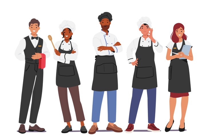 Hospitality Staff Characters Provide Excellent Dining Experiences For Customers
