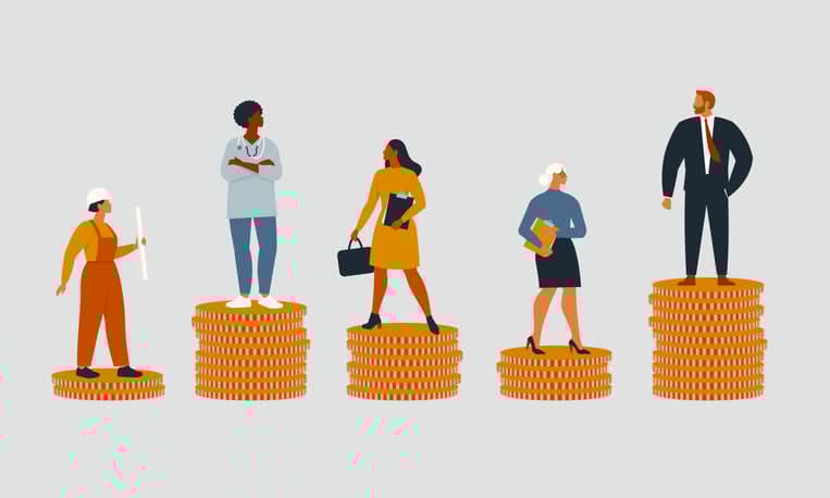 ich and poor people with different salary, income or career growth unfair opportunity