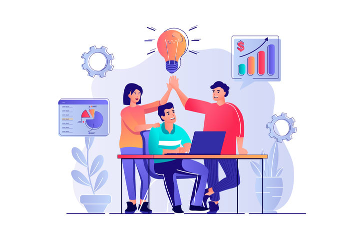 Man and woman brainstorming colleagues discuss work tasks