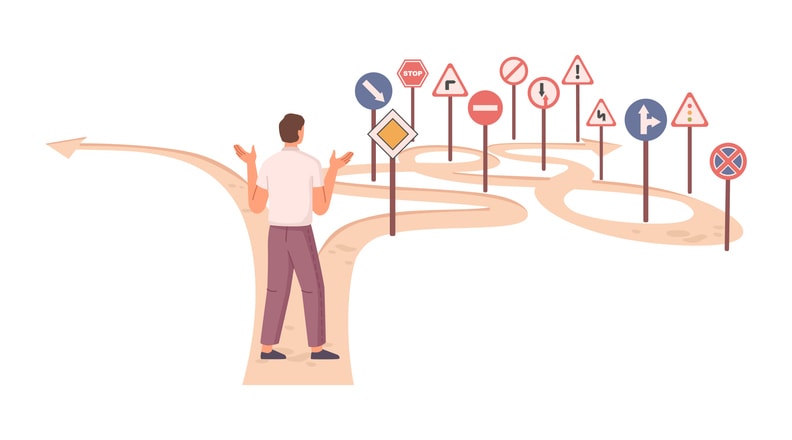 man choosing difficult or easy way