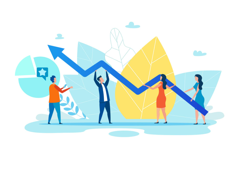 Men and Women Holding Growth Graph