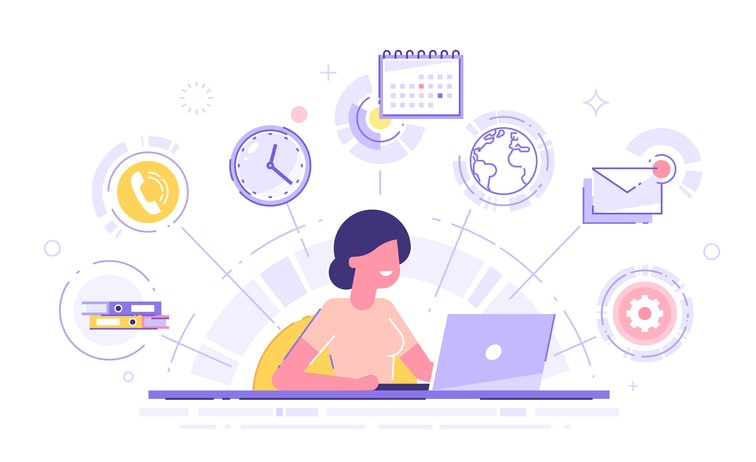 Multitasking, time management and productivity concept