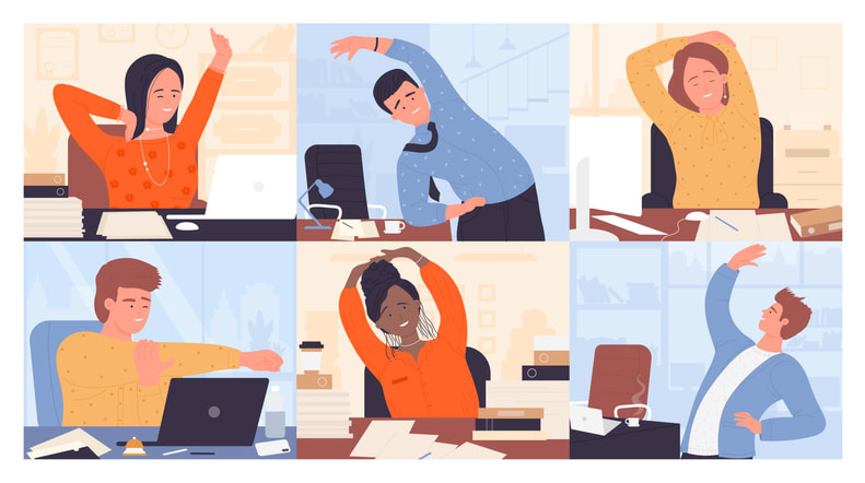 People stretching at workplace