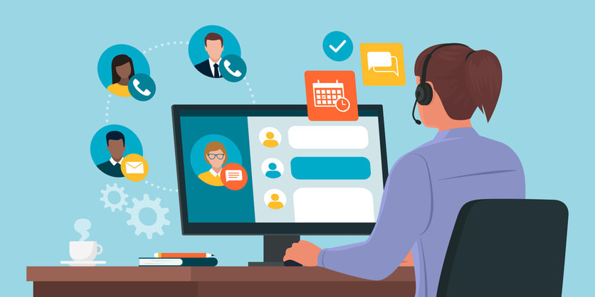 Professional virtual assistant working with customers online stock illustration