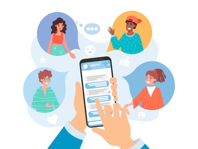 Refer a friend concept on social media stock illustration
