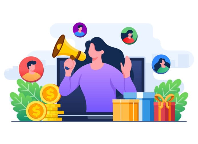 Refer a friend strategy concept flat illustration vector template