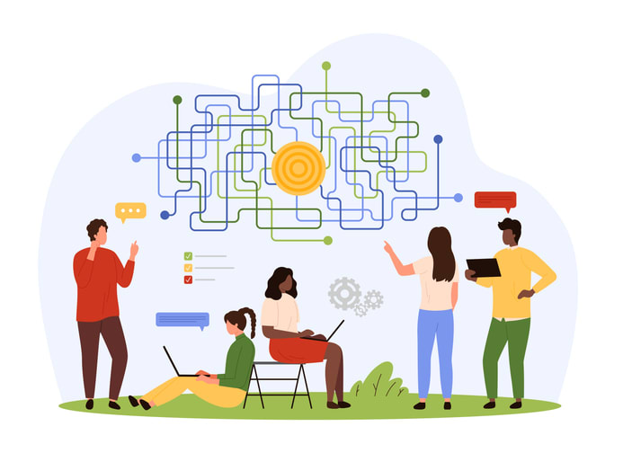 tiny people research visualization of achievement in summary diagram