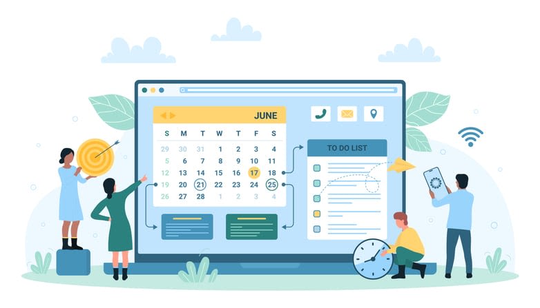 tiny people work with settings of calendar app and to do list