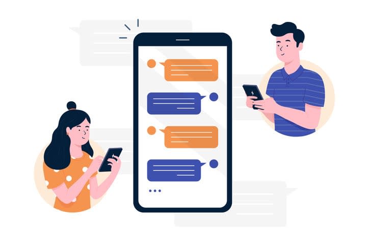 Two persons cellphone conversation sending messages