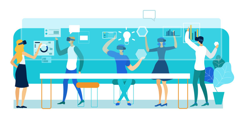Vector Illustration Virtual Reality In Office