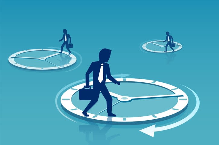 Vector of a businessman walking inside circle stock illustration
