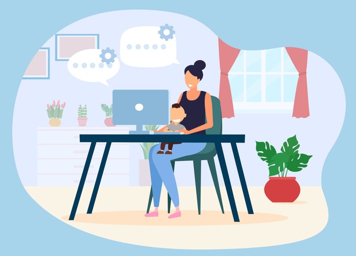 Vector of a young mother with her infant baby