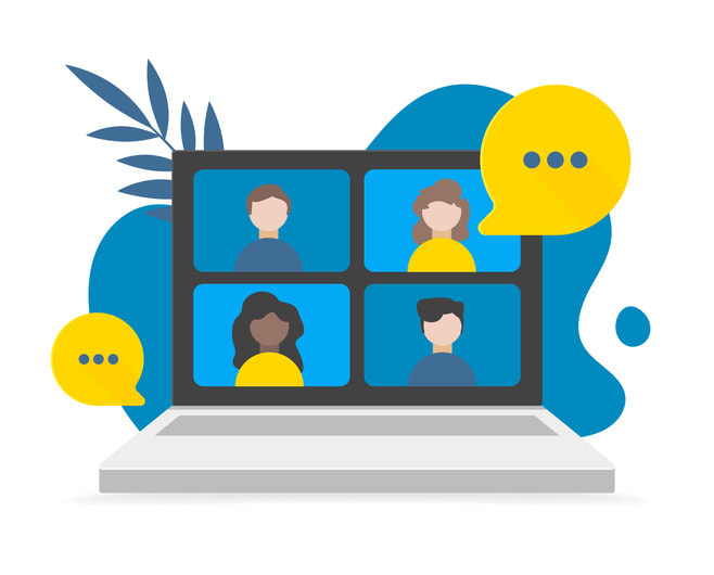 Video call conference, working from home, social distancing, business discussion on the laptop screen