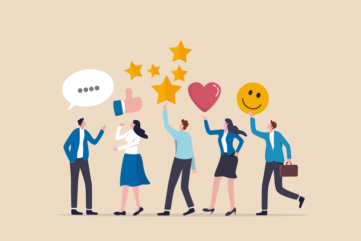 young adult people giving emoticon feedback