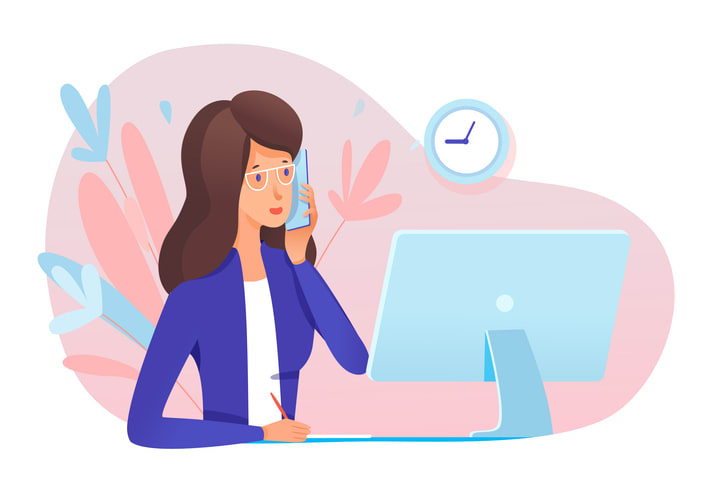 Young woman secretary answering call in office stock illustration